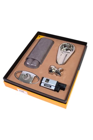 Cohiba 3 Torch Pürmüz Çakmak Kılıf Küllük Kesici Sehpa Gümüş Beşli Puro Seti TR10029