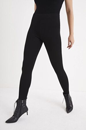 Kadın Siyah Yüksek Bel Çelik Örme Basıc Tayt