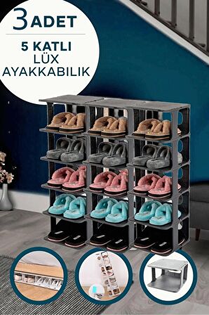 3 Adet Gri Ayakkabılık 5 Katlı Plastik Ayakkabı Düzenleyici Organizer Raf Ünitesi