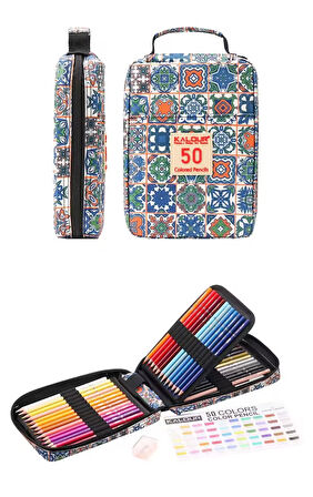 Kalour 50'li Metalik Kuru Boya Kalem Seti, Metal Kutulu (Defter Hediyeli)