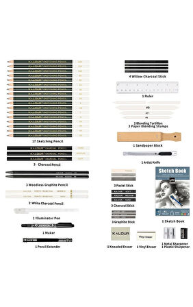 Kalour 54'lü Eskiz Karakalem Çizim Seti- Çantalı (Defter Hediyeli)