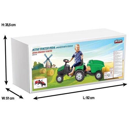 Pilsan Active Römorklu Traktör Pedallı / Yeşil