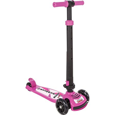 Power Led Işıklı 3 Tekerlekli Katlanabilir Scooter - Pembe