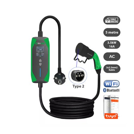 Truwatt ZT205 3.5kW Taşınabilir Elektrikli Araç Şarj Cihazı 16A/220V (5 metre)