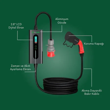 Truwatt ZTA420 11kW Taşınabilir Elektrikli Araç Şarj Cihazı 16A/380V (20 metre)