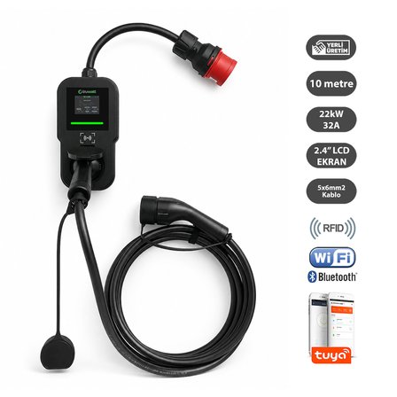 Truwatt ZTV510 22kW Taşınabilir Wallbox Elektrikli Araç Şarj Cihazı 32A/380V (10 metre)