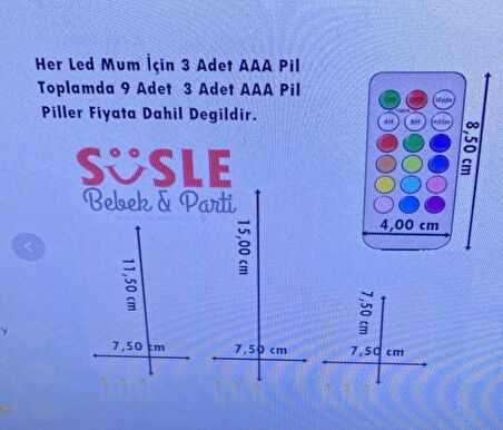 12 Renk Seçenekli 3 Lü Uzaktan Kumandalı Led Mum Seti