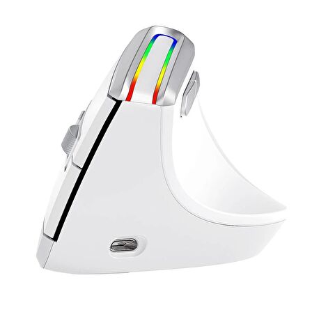 Trendstok INFINY V20LD Bluetooth5.0 + 2.4Ghz. RGB LED'li Şarjlı Kablosuz Ergonomik Dikey Vertical Mouse-BEYAZ