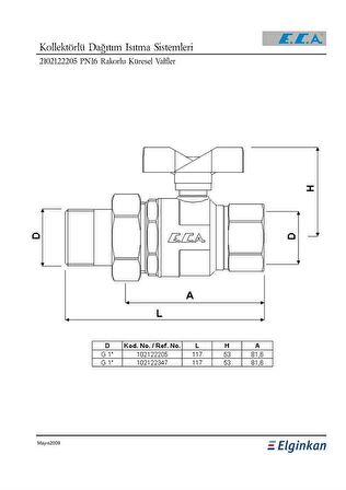 E.C.A 1" Rakorlu Küresel Valf 102122205