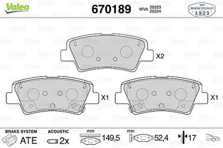 Fiat Fren Balatası On Panda 1.2 12>  Ducato 130 11>14 Ypsilon 1.2 11> - Valeo 670189