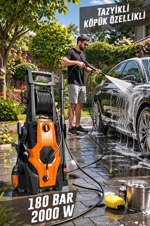 BUTOOLS 180 Çelik  Şanzuman Musluk Ve Kovadan Çekme Y üksek Basnçlı Bahçe Oto Yıkama Makinesi