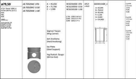 Vag Piston+segman (80,51mm 1,00) Golf III T4 İbiza II Toledo I Passat A80 Cordoba 1,9td Abl Aaz Ade 91>0 - Kingpiston 18-7050948