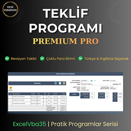 Teklif Hazırlama Programı Premium Pro – Excel Tabanlı Lisanslı Yazılım (Dijital Teslim)