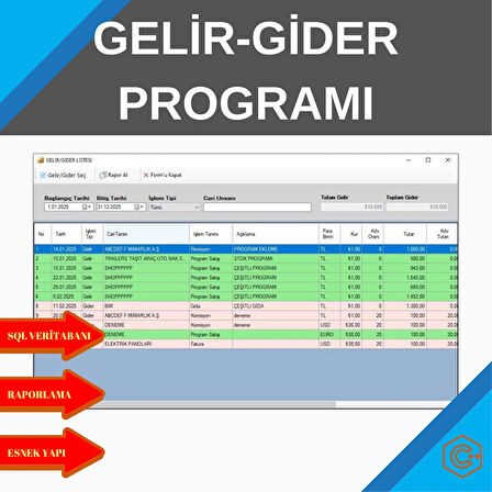 Cari Takip ve Gelir Gider Yönetim Programı – Paket Program-Lisanslı Yazılım (Dijital Teslim)