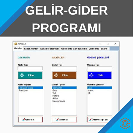Cari Takip ve Gelir Gider Yönetim Programı – Paket Program-Lisanslı Yazılım (Dijital Teslim)