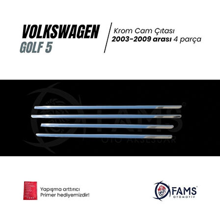Vw Golf 5 Krom Cam Çıtası 4 Prç. 2003-2009 Arası Paslanmaz Çelik