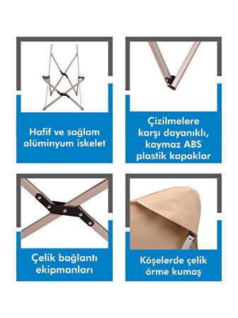 Box&Box Alüminyum Katlanabilir Kamp Sandalyesi, Piknik Sandalyesi, Taşıma Çantalı, Kumaş, Krem