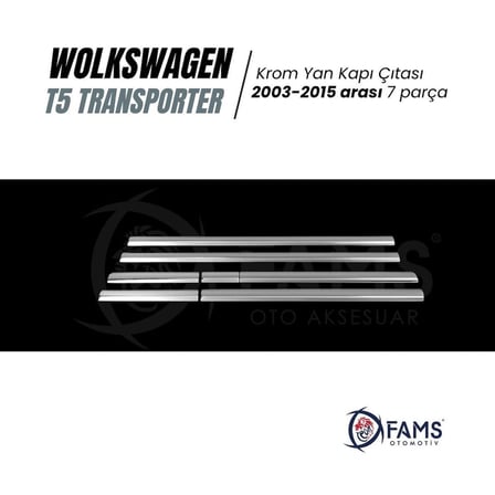 Vw T5 Transporter Krom Yan Kapı Çıtası 7 Prç 2003-2015 P.çelik (uzun Şase)