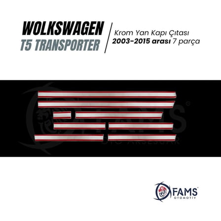 Vw T5 Transporter Krom Yan Kapı Çıtası 7 Prç 2003-2015 P.çelik (uzun Şase)