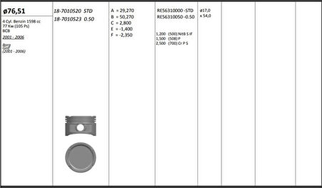 Vag Piston+segman (77,01mm 0,50) Golf IV Bora Toledo II Leon 1,6 16v 105ps Bcb Azd Aus Atn 00>06 - Kingpiston 18-7010523