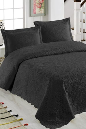 Örtüm Ivy Siyah Çift Kişilik Microfiber Kapitone Yatak Örtüsü