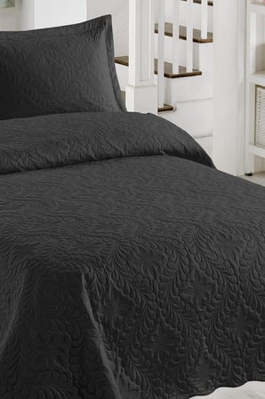 Örtüm Ivy Siyah Çift Kişilik Microfiber Kapitone Yatak Örtüsü