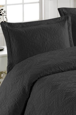 Örtüm Ivy Siyah Çift Kişilik Microfiber Kapitone Yatak Örtüsü