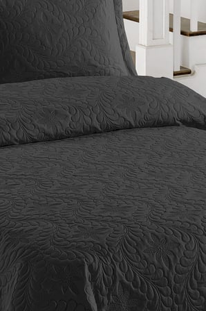 Örtüm Ivy Siyah Çift Kişilik Microfiber Kapitone Yatak Örtüsü