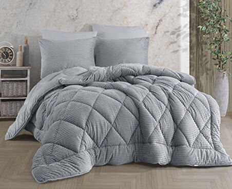 COMFORT YORGAN SETİ ÇİFT KİŞİLİK STRİPE GRİ