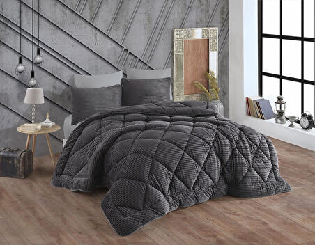 COMFORT YORGAN SETİ ÇİFT KİŞİLİK STRİPE ANTRASİT