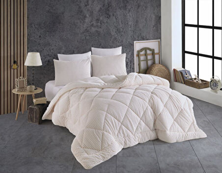 COMFORT YORGAN SETİ ÇİFT KİŞİLİK STRİPE KREM