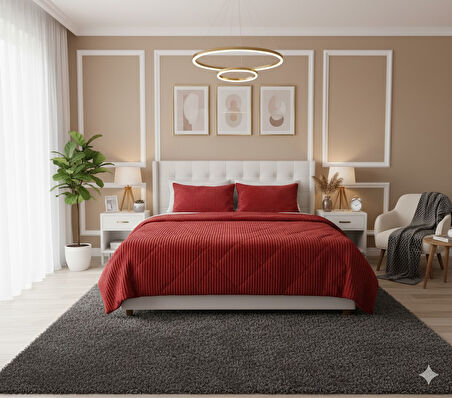 COMFORT YORGAN SETİ ÇİFT KİŞİLİK STRİPE BORDO