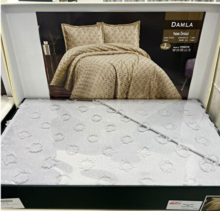 JAKARLI  SAKALLI YATAK ÖRTÜSÜ TEK KİŞİLİK DAMLA GRİ