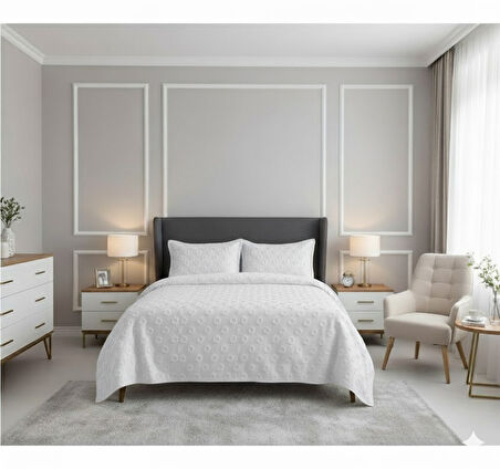 JAKARLI  SAKALLI YATAK ÖRTÜSÜ TEK KİŞİLİK DAMLA KREM