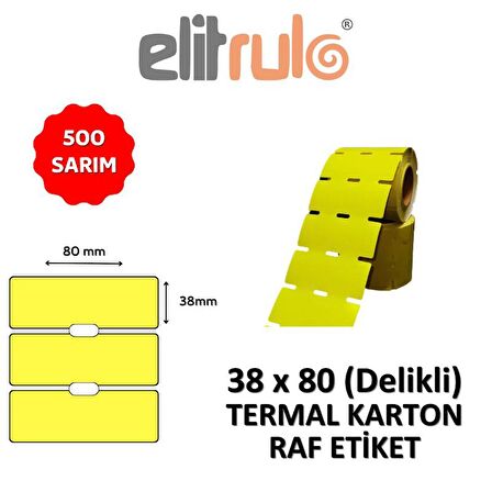 Elitrulo Termal Karton Raf Etiketi 38mm x 80mm DELİKLİ SARI - 500 Adet