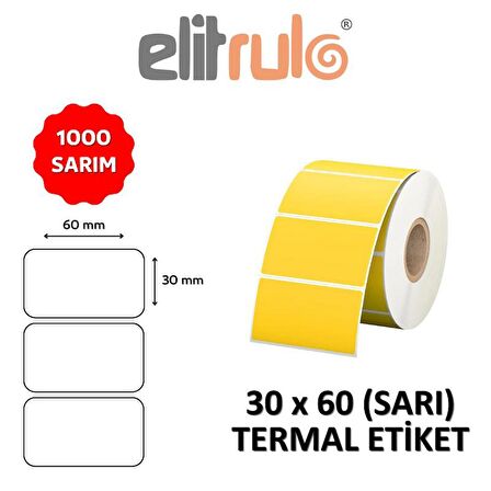 Elitrulo Barkod Etiketi 30x60 Termal SARI - 1000 Adet