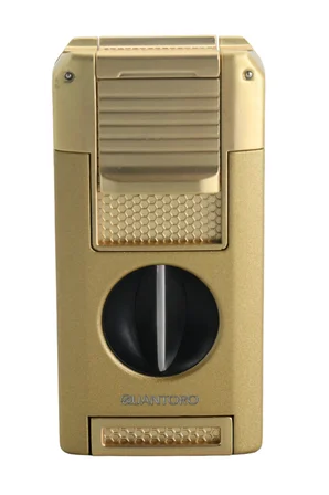 Quantoro Çift Torch Pürmüz V-Cut/Delicili/İğneli Gold Metal Puro Çakmağı - TRZ1096