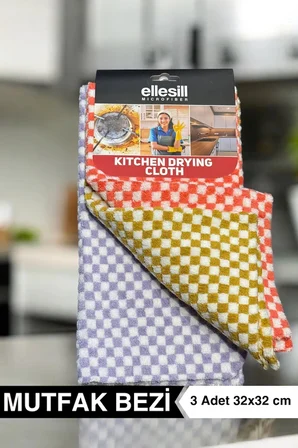 Ellesill Mutfak Bezi Kurulama Bezi ve Tezgah Bezi 3'lü 32x32 - Fast Drying