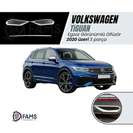 Vw Tiguan Krom Egzoz Görünümü Difüzör 3 Parça 2020 Ve Üzeri Uyumlu Paslanmaz Çelik