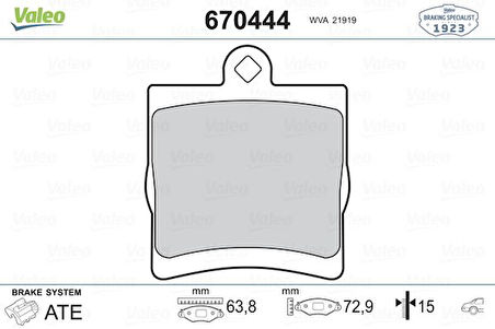 Mercedes Fren Balatası Arka W202 95>00 S202 96>00 W203 00>07 Cl203 08>11 W210 95>00 R170 96>00 R171 04>11 - Valeo 670444