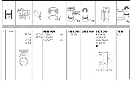 Psa Motor Piston Segman Gomlek Takım P205 P106 P206 Ax Bx C15 P405 II P309 P205 II Partner Berlingo Tu3j - Yenmak 7888-Std