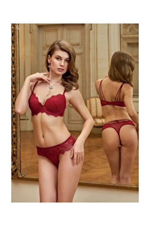 Kadın Siyah Desteksiz Sütyen String Takım