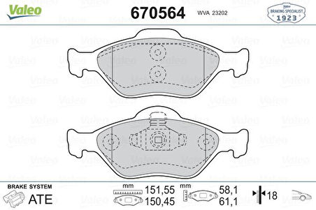 Ford On Fren Balatası Fiesta IV / V 95>08 Fusıon 02>12 Ka 1,6 03>08 Mazda 121 III 03> Abslı - Valeo 670564