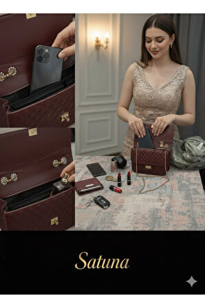 Kapitone Zincir Askılı Kadın Omuz ve Çapraz Çantası