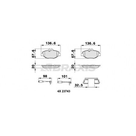 Mercedes Fren Balatası On E-Class W211 02>08 S211 03>09 - Braxıs Ab0073