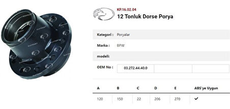 Unıversal Truck Dingil Poryası  Bpw Römork 6-9 Ton Eco Plus Çakma Bijon - Kurtsan Kp.16.02.04