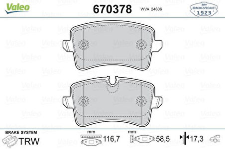 Vag Fren Balatası Arka A4 08>15 A5 07> Q5 10>17 Q5 09>12 - Valeo 670378