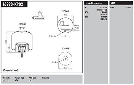 Volvo Truck Komple Plastık Piston - İveco / Stralıs 400 / Eurotech 440e Fp / P4x2 On Sag - Connect MD 16290-Kp02