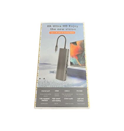 BEEK BA-DCK-UC10 10'lu USB Type-C DOCKING STATION Type-C=>HDMI*2+RJ45+PD+USB3.0*2+Tip-C+AUX3,5+SD+TF