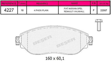 Renault On Fren Balatası Traffıc III Vivaro III 1.6 DCI 2015> - Beser 4227